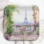 Assiettes En Carton Aquarelle Tour Eiffel Paris Café français<br><div class="desc">Aquarelle Eifel Tower Paris Café Français Paper Party Plates dispose d'un coin salon de café français aquarelle avec Paris et la tour Eifel en arrière - plan. Créé par Evco Studio www.zazzle.com/store/evcostudio</div>