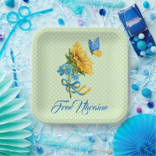 Assiettes En Carton Aquarelle Tournesol & Papillon Ukraine Support (Fête)