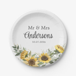 Assiettes En Carton Aquarelle Tournesol Plates en papier vert