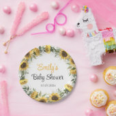 Assiettes En Carton Aquarelle Tournesol Vert Baby shower Papier P (Fête)