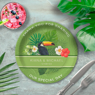 Assiettes En Carton Aquarelle Tropical avec Merci Toucan Green ID577