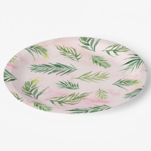 Assiettes En Carton Aquarelle Tropical Feuille Luau Plaques Papier (Angle)
