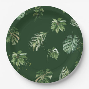Assiettes En Carton Aquarelle Tropical Green Foliage Feuille