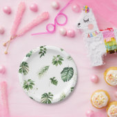 Assiettes En Carton Aquarelle Tropical Green Foliage Feuille (Fête)