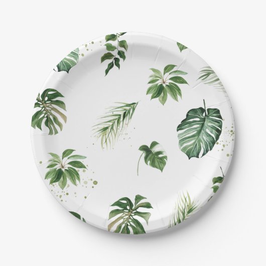 Assiettes En Carton Aquarelle Tropical Green Foliage Feuille (Devant)
