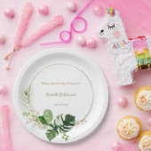 Assiettes En Carton Aquarelle Tropical Vert & Or Feuilles Palm (Fête)