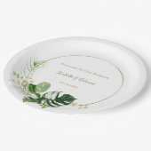 Assiettes En Carton Aquarelle Tropical Vert & Or Feuilles Palm (Angle)