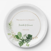 Assiettes En Carton Aquarelle Tropical Vert & Or Feuilles Palm (Devant)