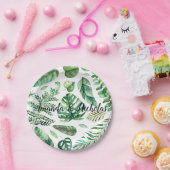 Assiettes En Carton Aquarelle tropicale feuille Mariage vert (Fête)