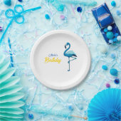 Assiettes En Carton Aquarelle tropicale Flamant rose bleu or (Fête)