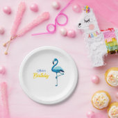 Assiettes En Carton Aquarelle tropicale Flamant rose bleu or (Fête)