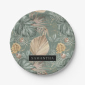 Assiettes En Carton Aquarelle Tropicale Gold & Green Feuille Motif (Devant)