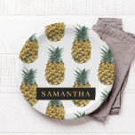 Assiettes En Carton Aquarelle tropicale Motif ananas avec nom<br><div class="desc">Aquarelle tropicale Motif ananas avec nom</div>