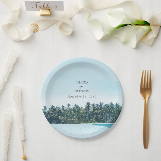 Assiettes En Carton Aquarelle tropicale Palms & Mariage de plage (Mariage)