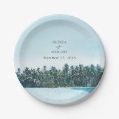 Assiettes En Carton Aquarelle tropicale Palms & Mariage de plage (Devant)