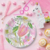 Assiettes En Carton Aquarelle Tulipe rose Motif Plaque papier (Fête)