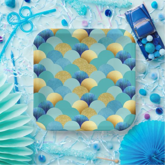 Assiettes En Carton Aquarelle Turquoise Parties scintillant or Plaques (Fête)