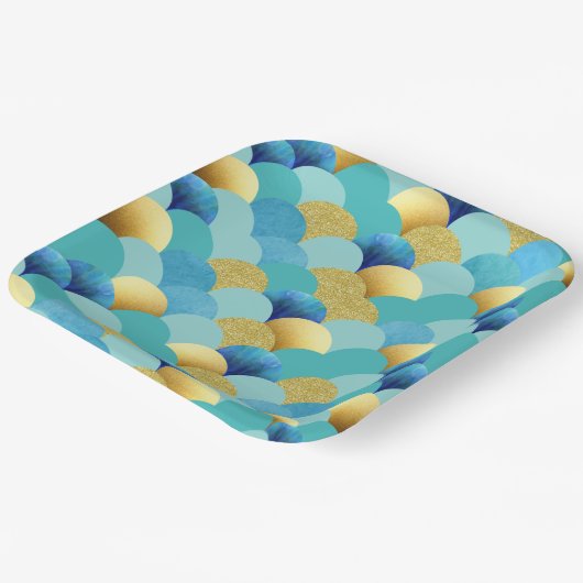 Assiettes En Carton Aquarelle Turquoise Parties scintillant or Plaques (Angulaire)