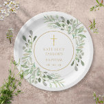 Assiettes En Carton Aquarelle Verdure Baptême | Christing<br><div class="desc">Doté de délicats feuilles d'aquarelle et d'un élégant crucifix en or,  ce baptême ou cette plaque de baptême chic et neutre pour les hommes peut être personnalisé avec vos informations spéciales sur l'événement. Conçu par Thisisnotme©</div>