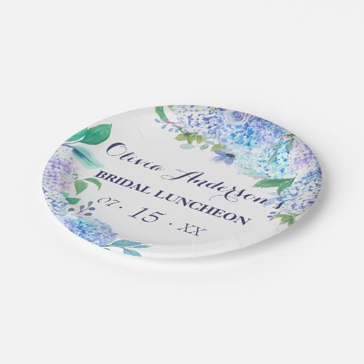 Assiettes En Carton Aquarelle Verdure Bleu Hydrangée Bridal Luncheon (Angle)