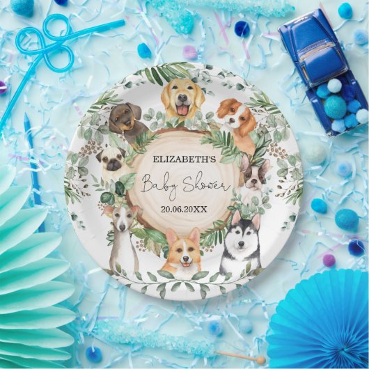 Assiettes En Carton Aquarelle Verdure Chien Chien Chien Baby shower Pa (Fête)