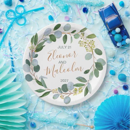 Assiettes En Carton Aquarelle verdure couronne, eucalyptus Mariage (Fête)