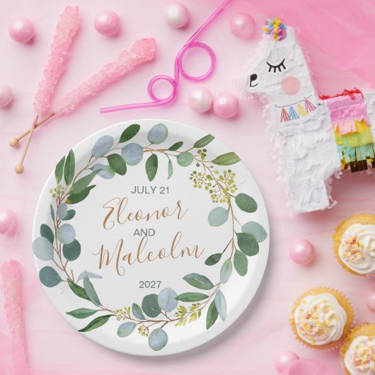 Assiettes En Carton Aquarelle verdure couronne, eucalyptus Mariage (Fête)