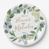 Assiettes En Carton Aquarelle verdure couronne, eucalyptus Mariage (Devant)