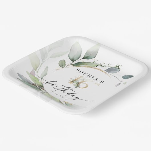 Assiettes En Carton Aquarelle Verdure Douce 16e anniversaire (Angulaire)