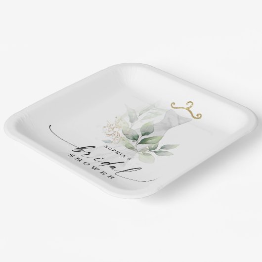 Assiettes En Carton Aquarelle Verdure Fête des mariées or (Angulaire)