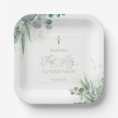 Assiettes En Carton aquarelle verdure | Première communion (Recto)