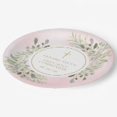 Assiettes En Carton Aquarelle Verdure Rose Première sainte communion (Angle)