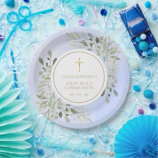 Assiettes En Carton Aquarelle Vert Bleu Première Sainte Communion (Fête)
