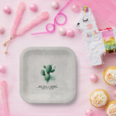 Assiettes En Carton Aquarelle Vert Cactus Mariage sud-ouest (Fête)