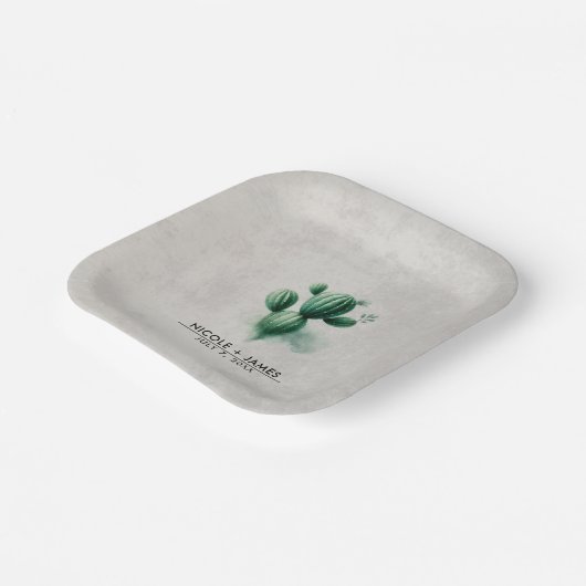 Assiettes En Carton Aquarelle Vert Cactus Mariage sud-ouest (Angulaire)