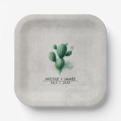 Assiettes En Carton Aquarelle Vert Cactus Mariage sud-ouest (Recto)