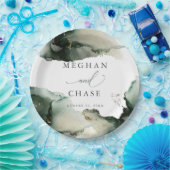 Assiettes En Carton Aquarelle vert émeraude Abstraite (Fête)