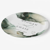 Assiettes En Carton Aquarelle vert émeraude Abstraite (Angle)