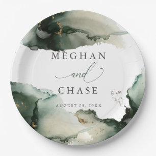 Assiettes En Carton Aquarelle vert émeraude Abstraite