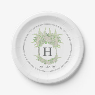 Assiettes En Carton Aquarelle Vert et Blanc Hydrangea Crest