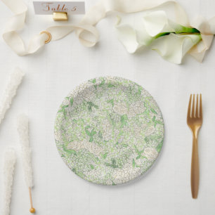Assiettes En Carton Aquarelle Vert et Blanc Hydrangea Crest