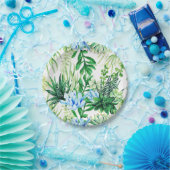 Assiettes En Carton Aquarelle Vert et Bleu Succulent Plantes, Feuille (Fête)