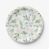 Assiettes En Carton Aquarelle vert et fleurs blanches Motif (Devant)