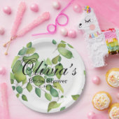 Assiettes En Carton Aquarelle vert eucalyptus feuillage vert (Fête)