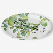Assiettes En Carton Aquarelle vert eucalyptus feuillage vert (Angle)
