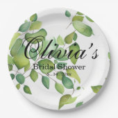 Assiettes En Carton Aquarelle vert eucalyptus feuillage vert (Devant)