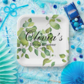 Assiettes En Carton Aquarelle vert eucalyptus feuillage vert (Fête)