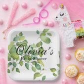 Assiettes En Carton Aquarelle vert eucalyptus feuillage vert (Fête)