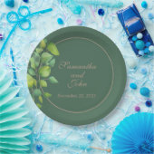Assiettes En Carton Aquarelle vert eucalyptus feuillage vert (Fête)