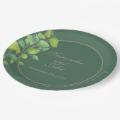 Assiettes En Carton Aquarelle vert eucalyptus feuillage vert (Angle)